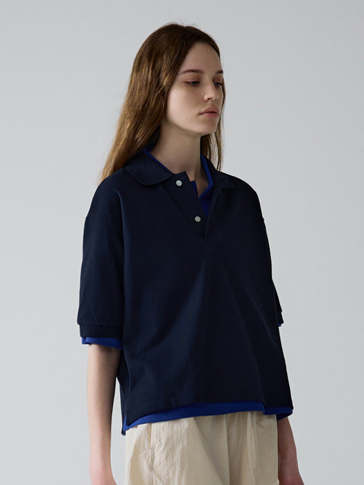 Facade Pattern Crop T-shirt - navy
