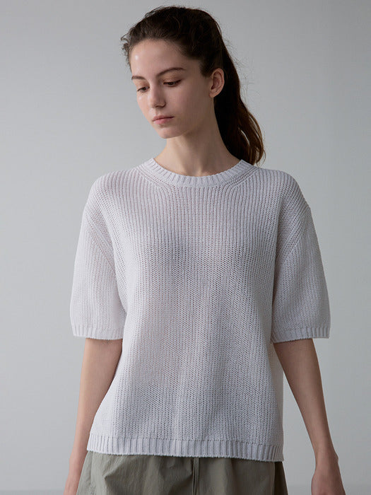 [facade pattern] Paper Half Sleeve Knit White
