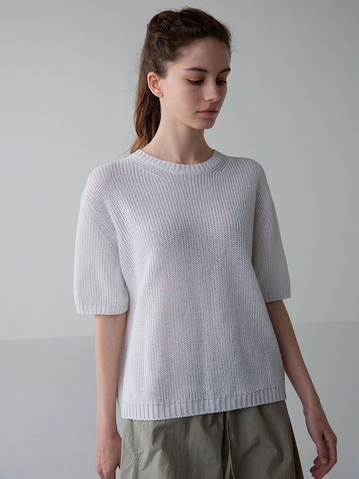 Facade Pattern Paper Half-Sleeve Knitwear white