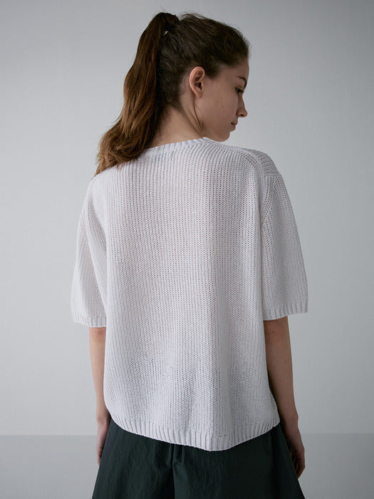 [facade pattern] Paper Half Sleeve Knit White
