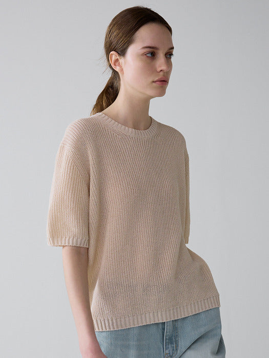 Facade Pattern Paper Half-Sleeve Knitwear cream