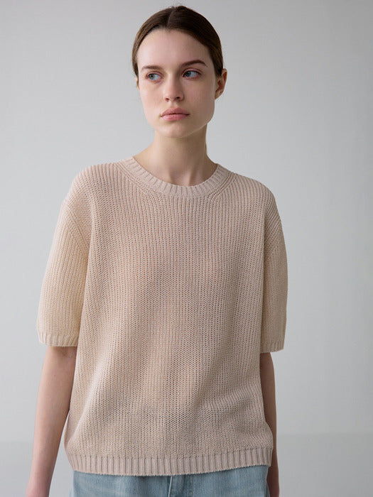 Facade Pattern Paper Half-Sleeve Knitwear cream
