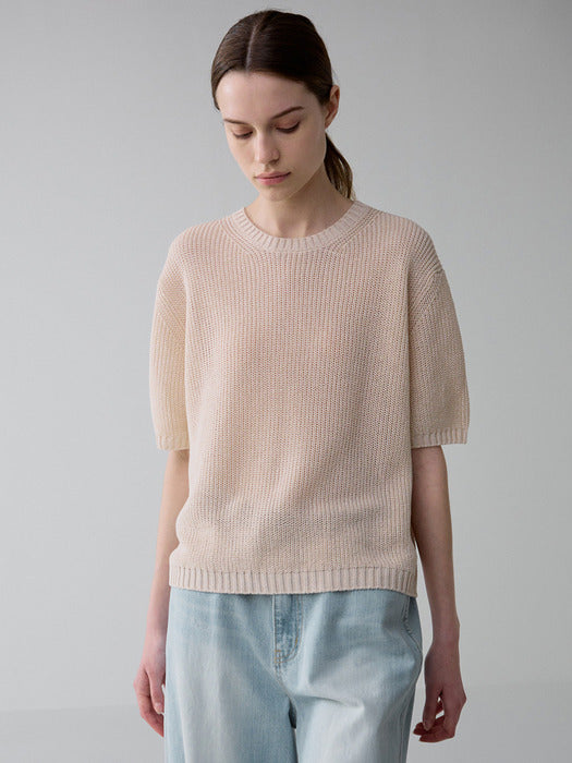 Facade Pattern Paper Half-Sleeve Knitwear cream