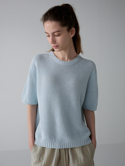 Facade Pattern Paper Half-Sleeve Knitwear sky