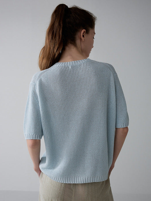 Facade Pattern Paper Half-Sleeve Knitwear sky