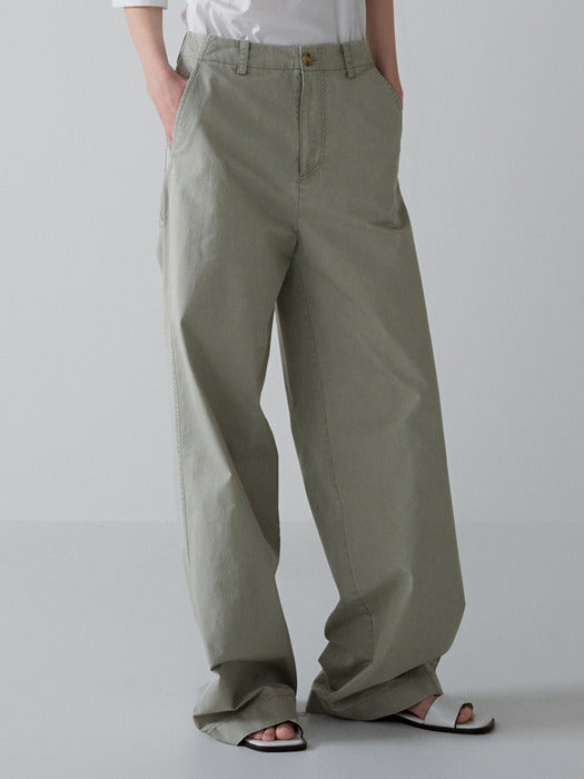 [facade pattern] Classic Wide Cotton Pants - Light Khaki