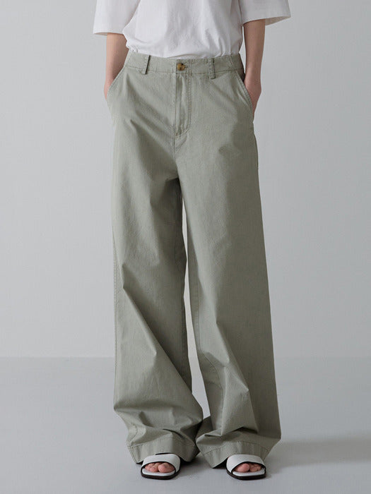 [facade pattern] Classic Wide Cotton Pants - Light Khaki