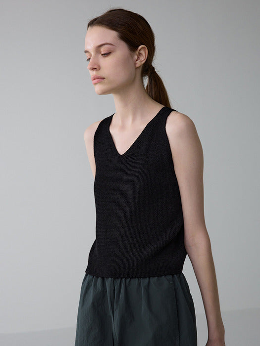 [facade pattern] Paper Knit Top - Black