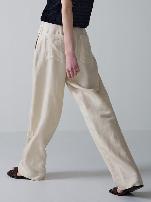 [facade pattern] Linen Barrel Pants - Cream