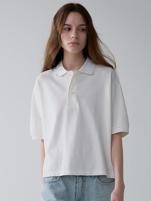 Facade Pattern Cropped Collar T-shirt white