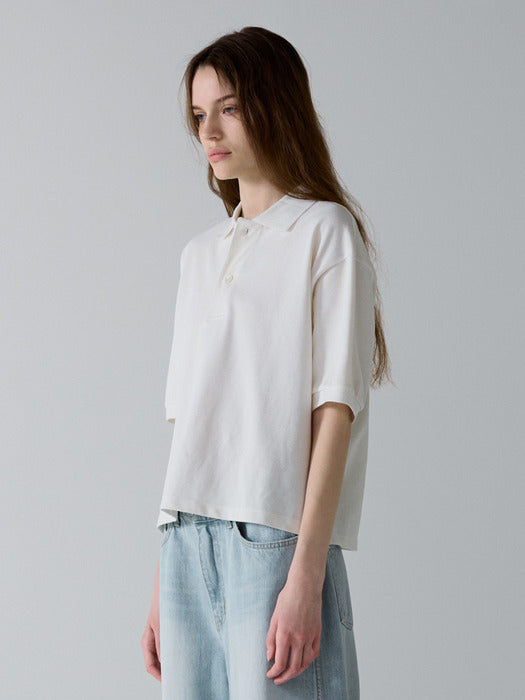 Facade Pattern Cropped Collar T-shirt white