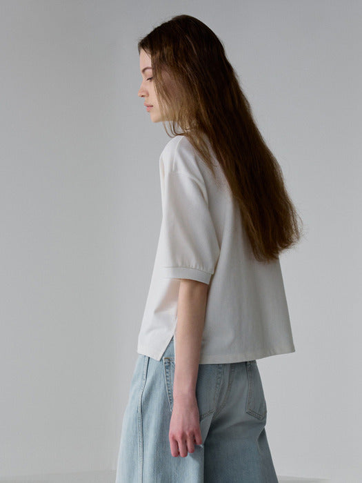 Facade Pattern Cropped Collar T-shirt white