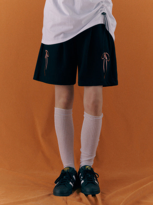 [ambler] Ribbon shorts Bermuda Sweat Shorts Pants ASP701 (Black)