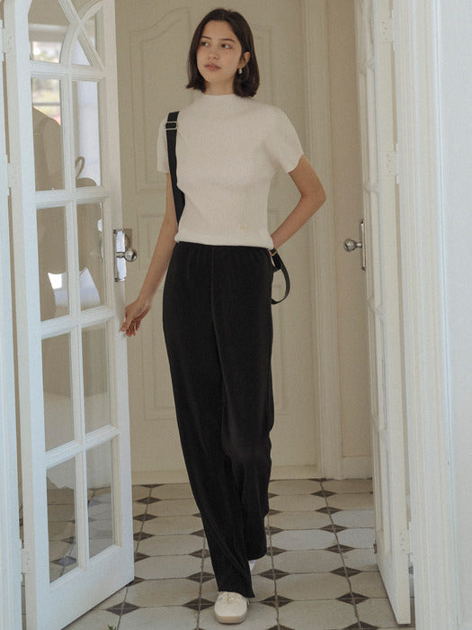 [TILLIDIE] Pleated boots cut banding pants_Black