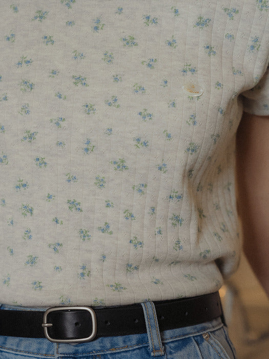 [TILLIDIE] Flower point U-neck short sleeve t-shirt_Oatmeal