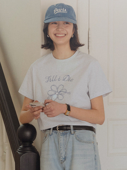 [TILLIDIE] Floral print half sleeve t-shirt_Light gray