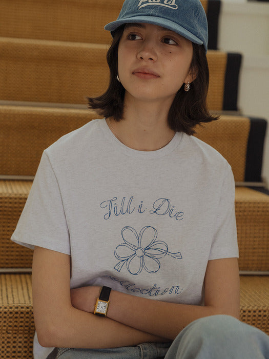 [TILLIDIE] Floral print half sleeve t-shirt_Light gray