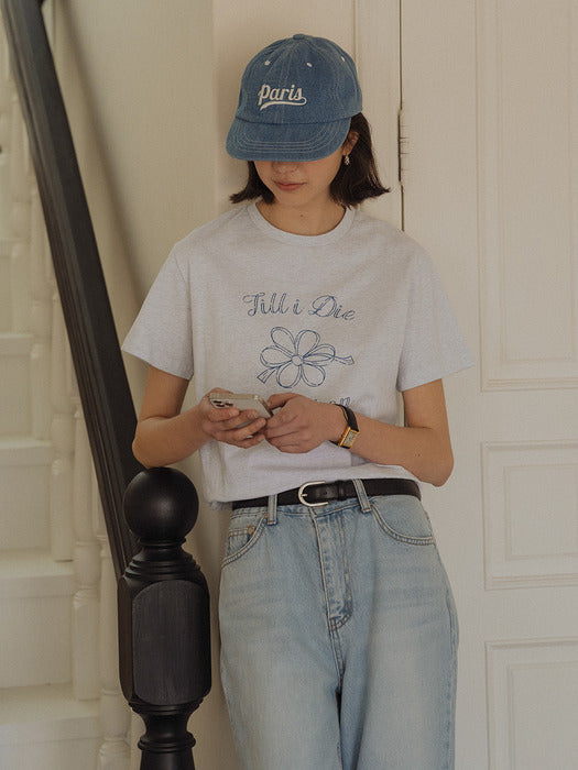 [TILLIDIE] Floral print half sleeve t-shirt_Light gray