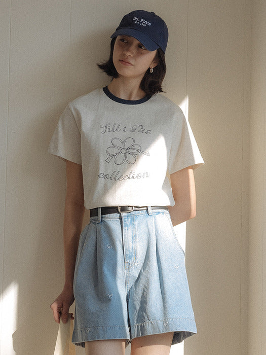 [TILLIDIE] Floral print half sleeve t-shirt_Oatmeal