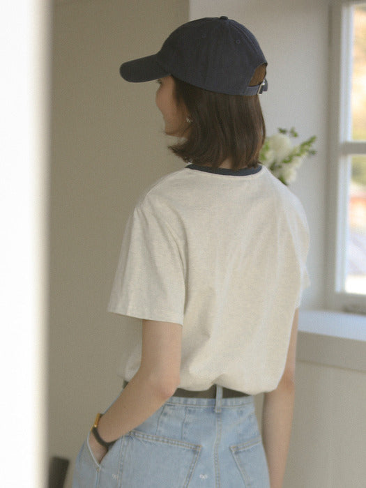 [TILLIDIE] Floral print half sleeve t-shirt_Oatmeal