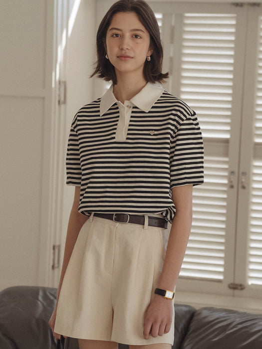 [TILLIDIE] Heart detail half sleeve pique t-shirt_Black