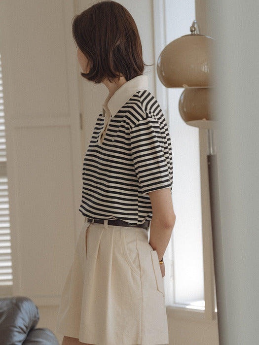 Heart detail half sleeve pique t-shirt_Black
