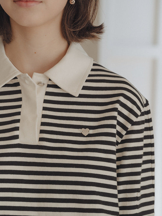 [TILLIDIE] Heart detail half sleeve pique t-shirt_Black