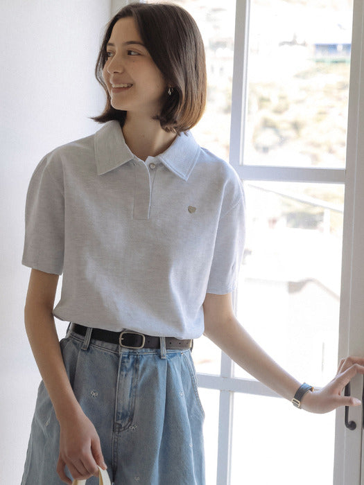 Tillidie Heart detail half sleeve pique t-shirt Light gray