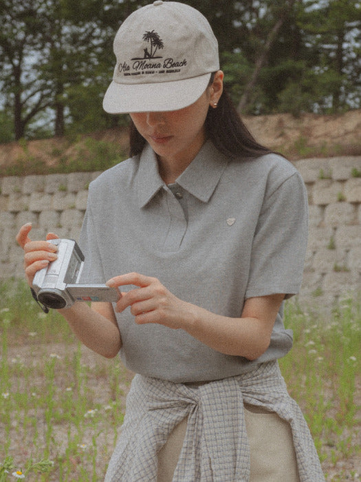 [TILLIDIE] Heart detail half sleeve pique t-shirt_Light gray