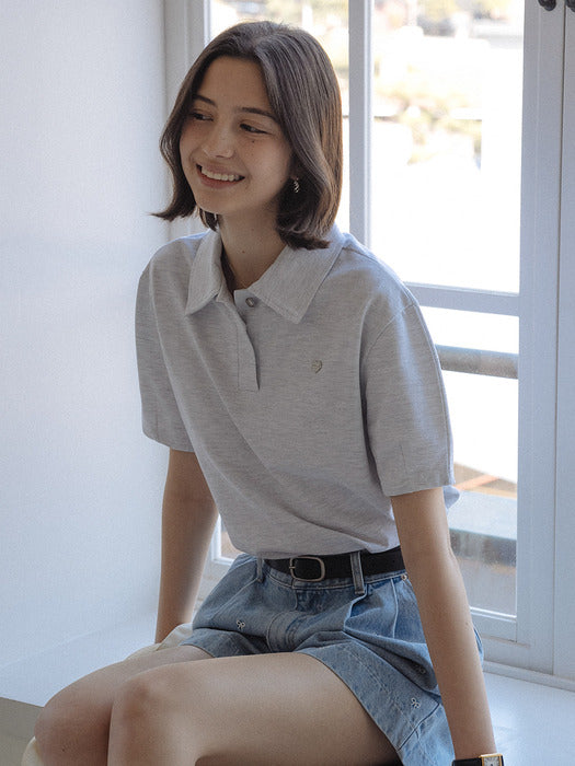 [TILLIDIE] Heart detail half sleeve pique t-shirt_Light gray