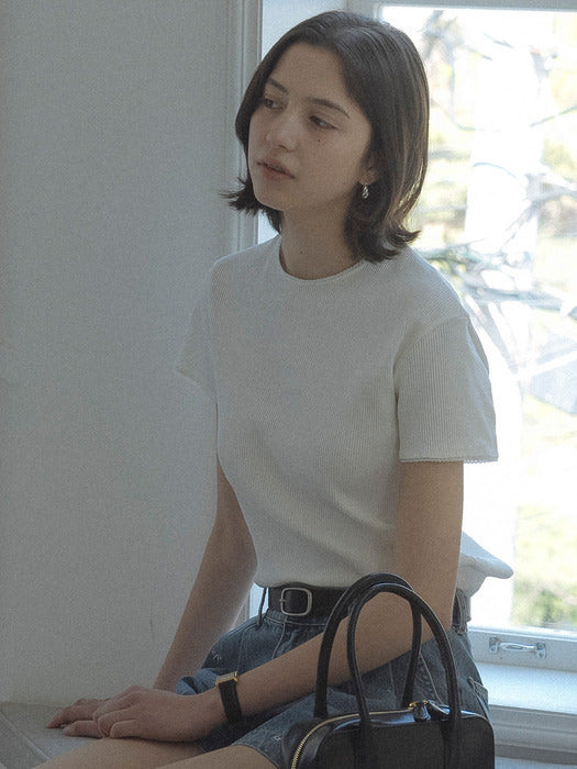 [TILLIDIE] Lace detail ribbed jersey t-shirt_White