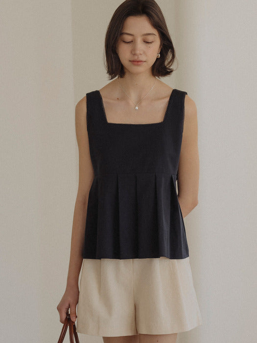 [TILLIDIE] Two way pleats sleeveless top_Navy