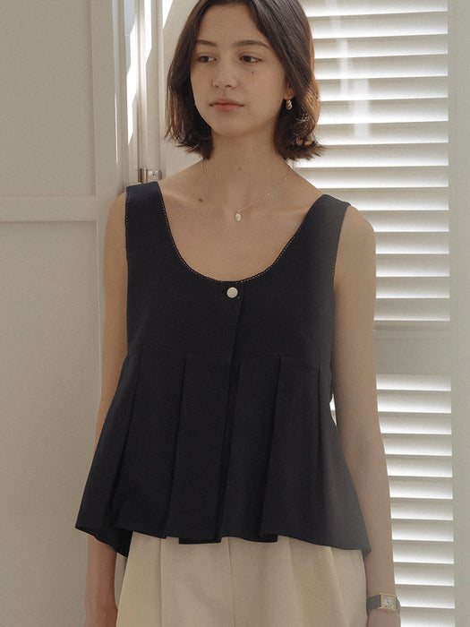 [TILLIDIE] Two way pleats sleeveless top_Navy