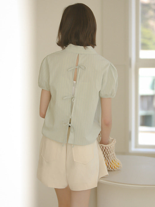 [TILLIDIE] Open back ribbon point blouse_Mint