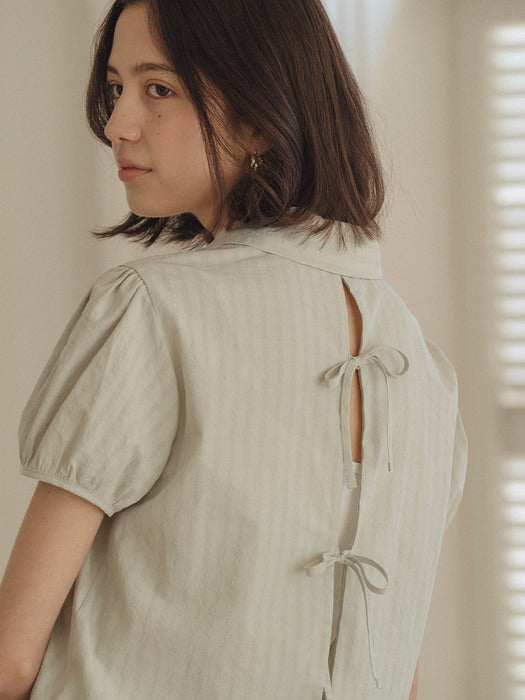 [TILLIDIE] Open back ribbon point blouse_Mint