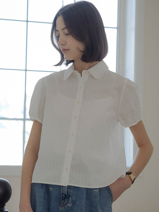 [TILLIDIE] Open back ribbon point blouse_Ivory