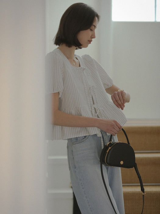 [TILLIDIE] Front ribbon point blouse_Blue