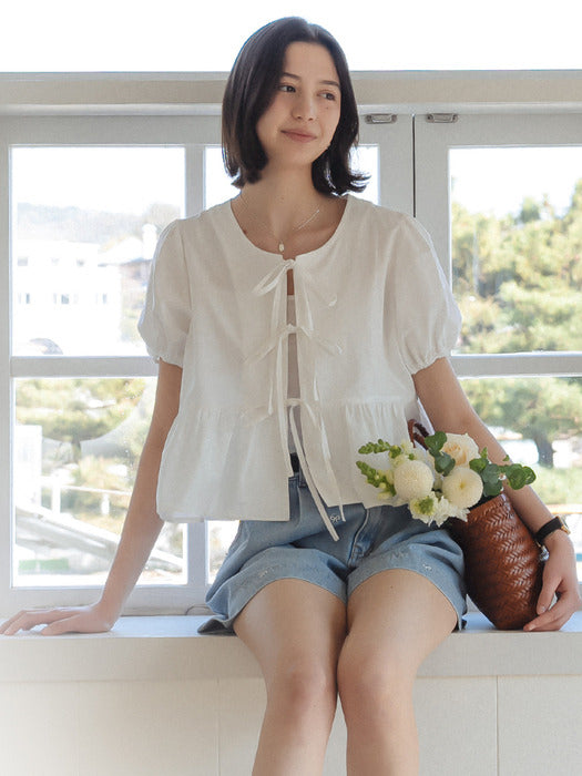 [TILLIDIE] Front ribbon point blouse_Ivory