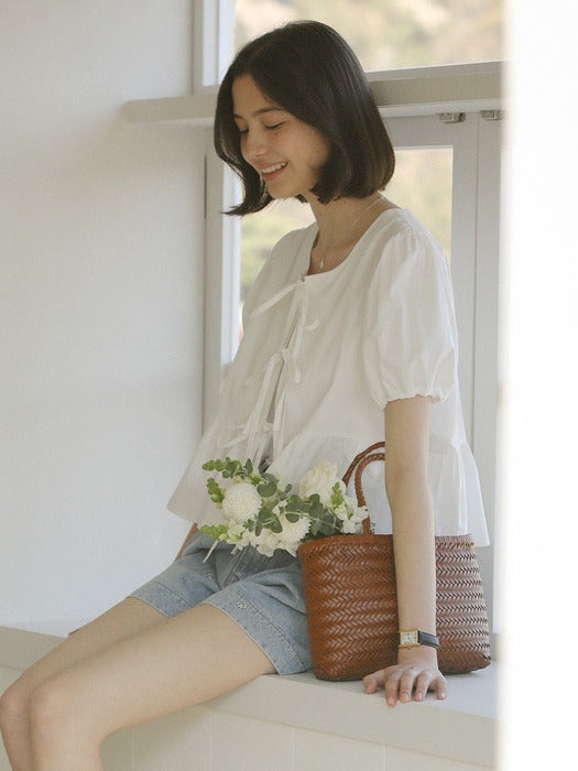 [TILLIDIE] Front ribbon point blouse_Ivory