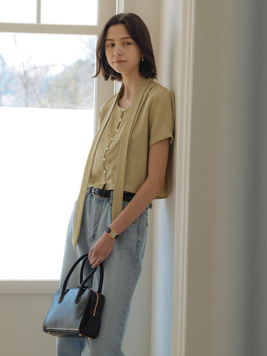 [TILLIDIE] Ivy half sleeve tied blouse_Olive