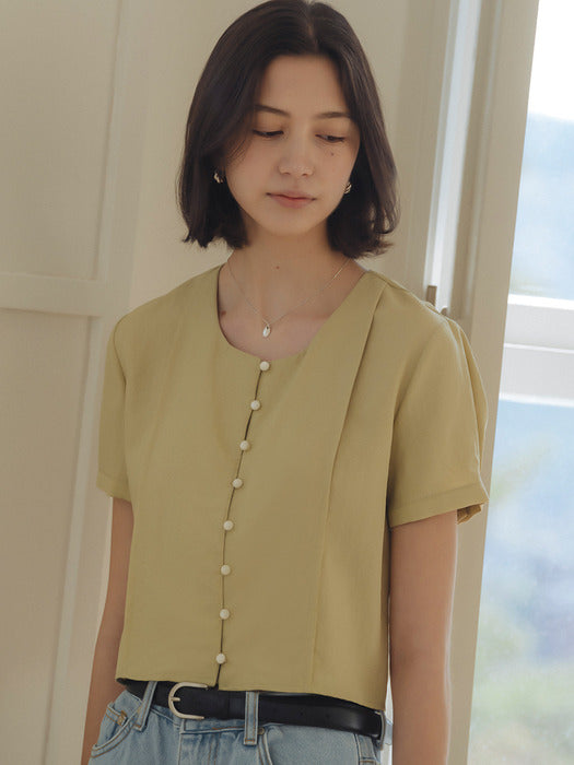 [TILLIDIE] Ivy half sleeve tied blouse_Olive