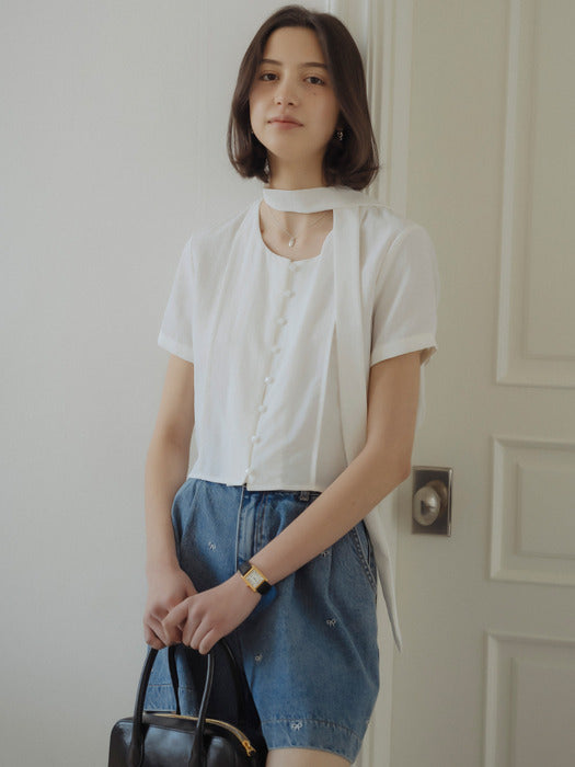 [TILLIDIE] Ivy half sleeve tied blouse_Ivory