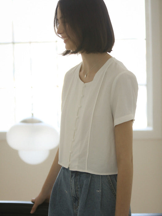 [TILLIDIE] Ivy half sleeve tied blouse_Ivory