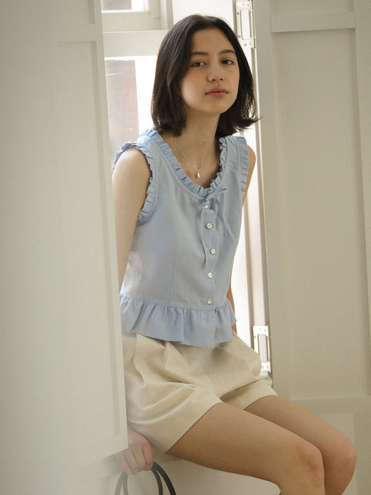 [TILLIDIE] String neck sleeveless top_Sky blue