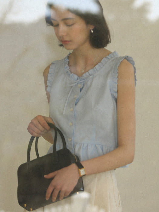 [TILLIDIE] String neck sleeveless top_Sky blue