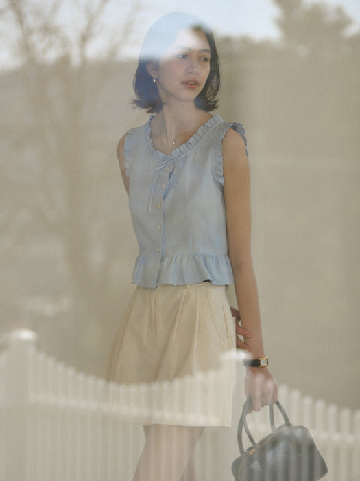 [TILLIDIE] String neck sleeveless top_Sky blue