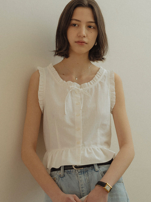 [TILLIDIE] String neck sleeveless top_Ivory