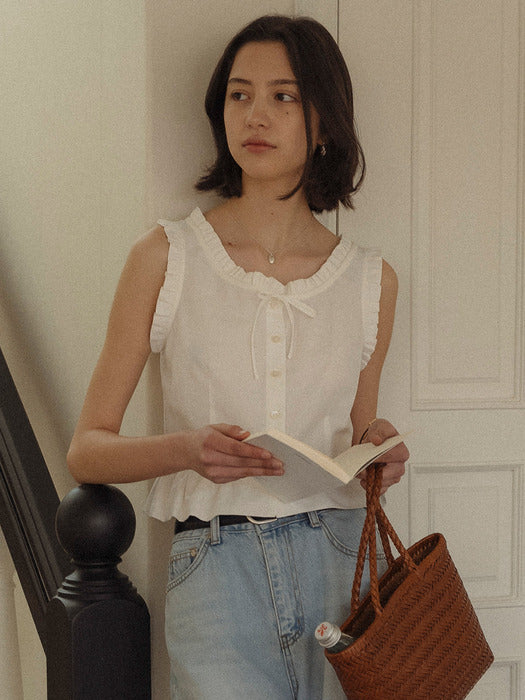 [TILLIDIE] String neck sleeveless top_Ivory