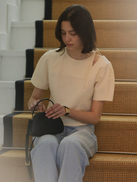 [TILLIDIE] Cut-out ribbon half sleeve blouse_Butter