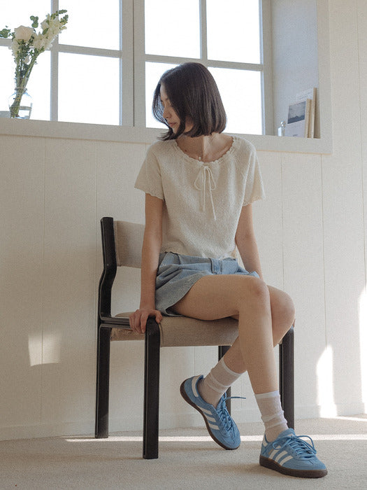 [TILLIDIE] String neck raglan half sleeve knit_Ivory